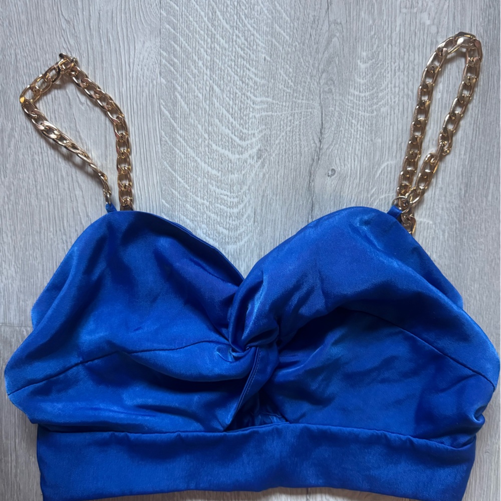 Zara Blue Crop Top with Gold Chain Straps